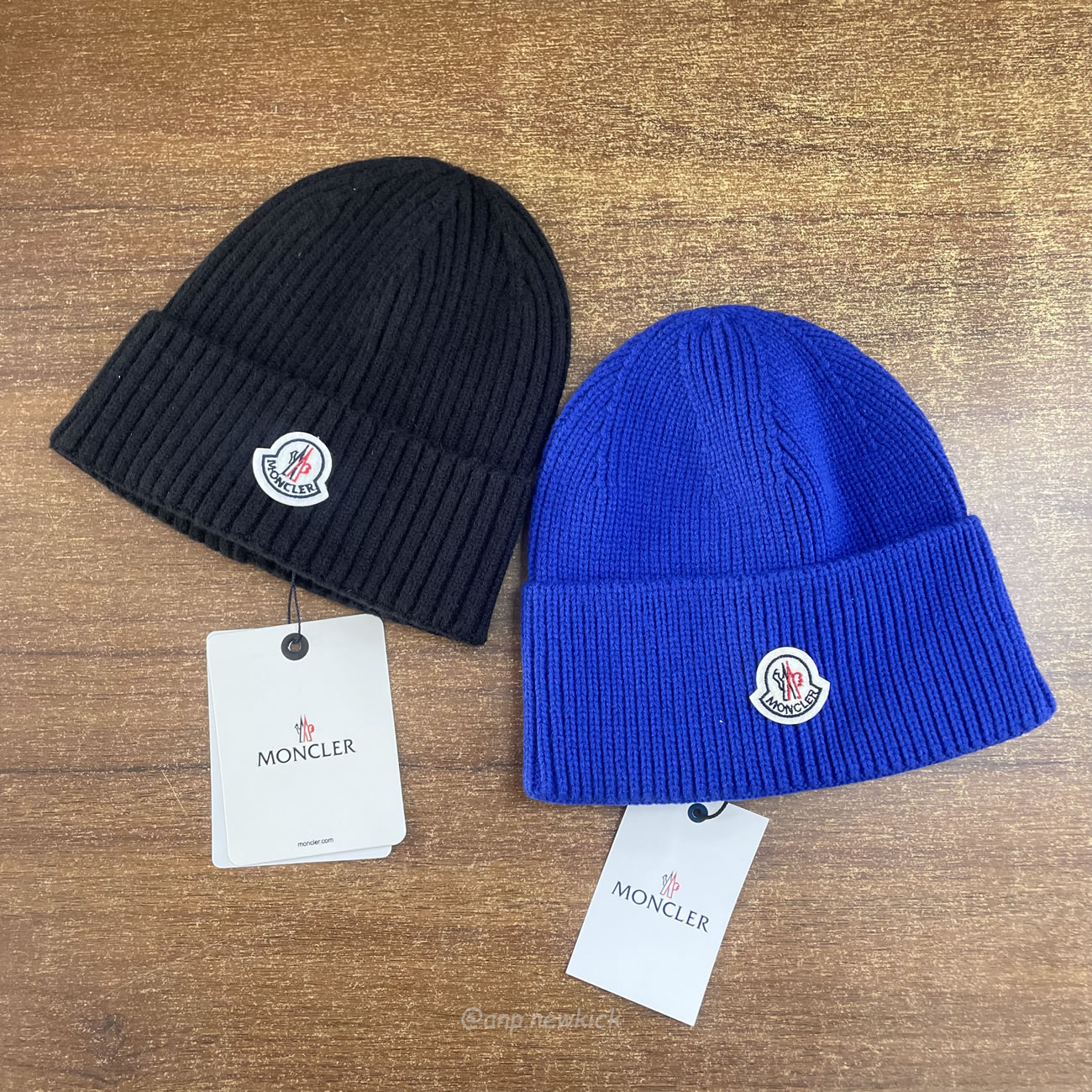 Moncler Logo Patch Ribbed Knit Beanie Black Blue (5) - newkick.cc